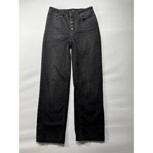 Yest Women's High Rise Button Fly Tapered Leg Black Denim Jeans - Size 6 (28x26)